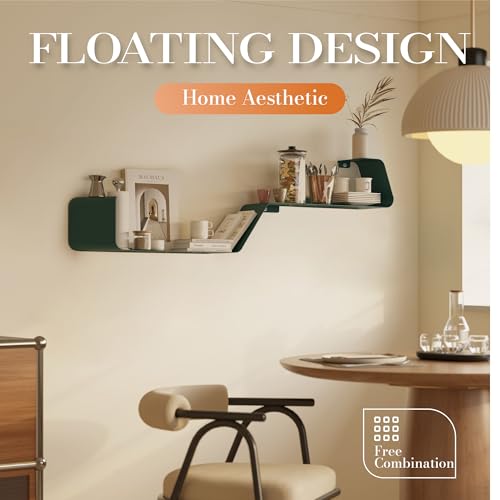Floating Shelves, Wall Shelf, Set of 3 Mounted Metal Shelves with Unique Design for Wall Storage, Book Shelf, Display Shelves for Bathroom Bedroom Kitchen Living Room for Home Green - color: Green