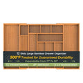 keechee Carbonized Large Bamboo Kitchen Drawer Organizer, 12 Slots Expandable Silverware Organizer, Utensil Holder & Cutlery Tray, 2.5" Deep for Extra Capacity, Non-Slip Feet Included - size: 12 Slots（Large & Expandable）