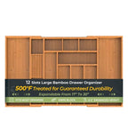 keechee Carbonized Large Bamboo Kitchen Drawer Organizer, 12 Slots Expandable Silverware Organizer, Utensil Holder & Cutlery Tray, 2.5" Deep for Extra Capacity, Non-Slip Feet Included - size: 12 Slots（Large & Expandable）