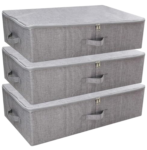 iwill CREATE PRO Folding Washable Dustproof Under bed Storage Bins with Lids, Underbed Storage Containers for Closet, Wardrobe Clothes, Blanket, Duvets, Sweaters Organizer, Dark Gray, Pack of 3 - color: Dark Gray,3pcs, size: 27.5*15.7*7"