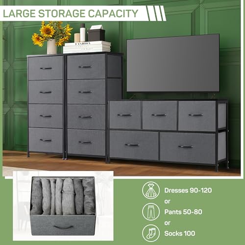 Dresser for Bedroom, 4 Storage Drawers, Anti-Tip Tall Fabric Closet Chests Organizer Tower Furniture with Wooden Top Metal Frame for Clothes, Living Room, Hallway, Entryway - color: Grey, size: 11.8"D x 17.7"W x 37.4"H (4 Drawers)