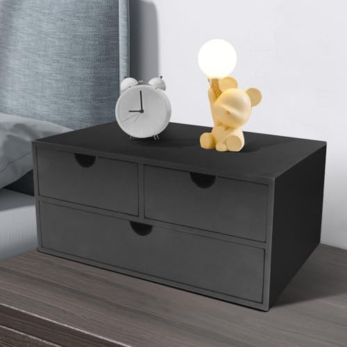 Charmewooden desk organizer with drawers countertop drawer organizer Tabletop Storage Organization Box Home Office Workspace Bathroom Toiletries Supplies (black) - style: Black