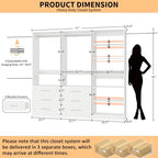 Closet System with 3 Sets, 6-15.8FT Custom Closet Organizer System with 6 Drawers & 8 Shelves & 5 Hanging Rods, Max 189"W Closet Shelving System, Walk in Closet Organizers and Storage System, White