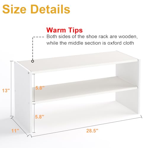 2 Tier Small White Shoe Rack For Closet, Stackable Shoe Shelf Organizer for 9 -12 Pairs of Shoes, Small Shoe Storage Organizer for Entryway, Hallway, Garage,Living Room, Bedroom, Size 28.5"* 11" * 13" - size: 28.5 Inches Long (1 Pack + 2 Tier)