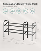 SONGMICS Expandable Shoe Rack, 2 Tier Shoe Rack Shelf, Adjustable Shoe Organizer Storage for 15 Pairs of Shoes, Metal Free Standing Shoe Racks for Closet, Front Door Entryway, Easy Assembly, Ink Black - size: 2 Tier (16.5"H)