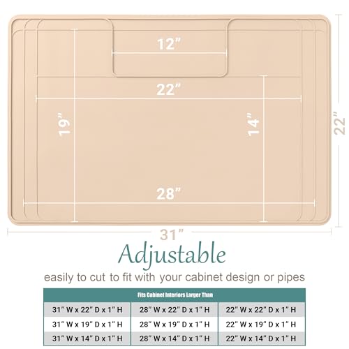 The Original Under Sink Mat - Silicone Waterproof mat, Adjustable, Easy to Clean, Kitchen cabinet liner, Disinfection Surface - 34" x 22" or smaller (Beige, 31" x 22") - color: Beige, size: 31" x 22"