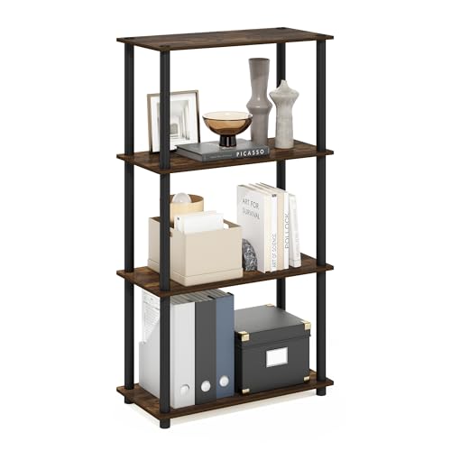 Furinno Turn-N-Tube Storage Shelves, 4-Tier Toolless Book Shelf, Corner Shelf, Toolless Open Shelves, for Organization and Storage, Living Room, Garage, Home Office, Amber Pine - color: Amber Pine/Black, size: 4-Tier