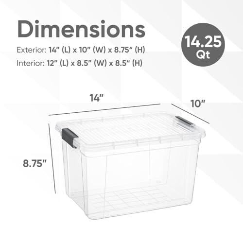 Superio Clear Storage Box with Lid, Plastic Container Bin for Organizing, Stackable Crate, BPA Free, Non Toxic, Odor Free, Organizer for Home, Office, School, and Dorm (14.7 Qt (Deep) - size: 14.25 Qt