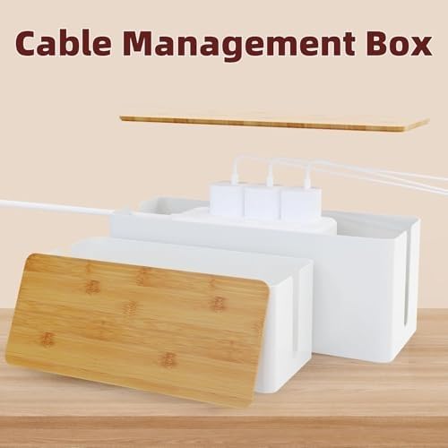 Cable Management Box,2 Pack Wooden Style Large Cable Organizer Box for Office and Home,Cable Organizer Box with Proof Lock for Baby-Pets,Wood Lid（White,2 Pack - color: 2 Pack White