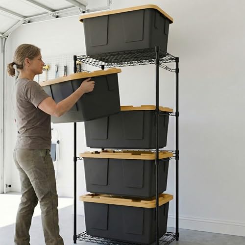 MonsterRAX 5-Tier Side-Load Heavy Duty Garage Slide Bin Storage Rack for 27-Gallon Totes. Industrial metal organization, 250lb capacity, NSF Certified. (Bins not included) (Black) (Black) - color: Black