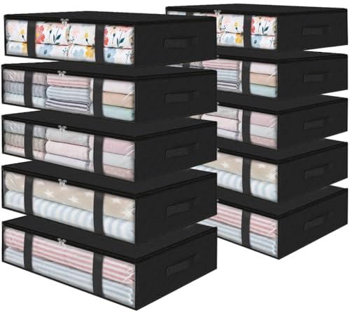 StorageRight Under Bed Storage Bags 10 Pack, 40L Large Clothes & Comforter Storage Containers with Clear Window, Breathable Fabric Organizer for Blankets, Bedding, Seasonal Clothing, Black - color: Black, size: 10 Pack