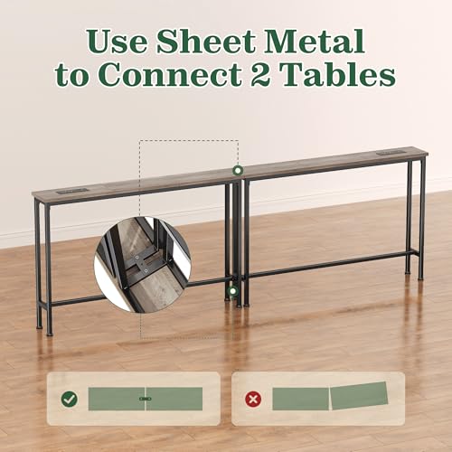 SUPERJARE 78.8 Inch Narrow Console Table with Outlet, Sofa Tables, Behind Couch Table, Long Entryway Tables with Charging Station, for Living Room, Oak - color: Oak, size: 5.7''D x 78.7''W x 29.7''H