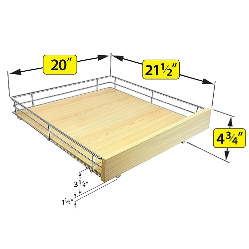 LYNK PROFESSIONAL® SELECT™ Slide Out Cabinet Organizer Pull Out Drawer, 20" x 21" Pull Out Cabinet Organizer – Pull Out Shelves for Kitchen Cabinets – Roll Out - Lifetime Ltd. Warranty, Wood Chrome - size: 20" W x 21" D - 1 Tier