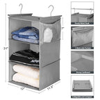MAX Houser 3 Tier Shelf Hanging Closet Organizer, Closet Hanging Shelf with 2 Sturdy Hooks for Storage, 2 Pack, Foldable (Grey) - color: Grey2