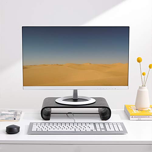 Navaris Wood Monitor Stand Riser - Computer Desk Organizer Desktop Dock Wooden Mount Display for PC TV Screen Notebook Laptop - Oak with Black Stain - style: oakwood black