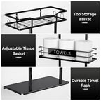 Towel Racks for Bathroom, 30inch Wall Mounted Towel Rack, Towel Storage for Small Bathroom Can Holds 6 Large Towels, Floating Shelf with Adjustable Tissue Basket(Black). - color: Black