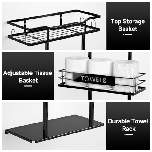 Towel Racks for Bathroom, 30inch Wall Mounted Towel Rack, Towel Storage for Small Bathroom Can Holds 6 Large Towels, Floating Shelf with Adjustable Tissue Basket(Black). - color: Black