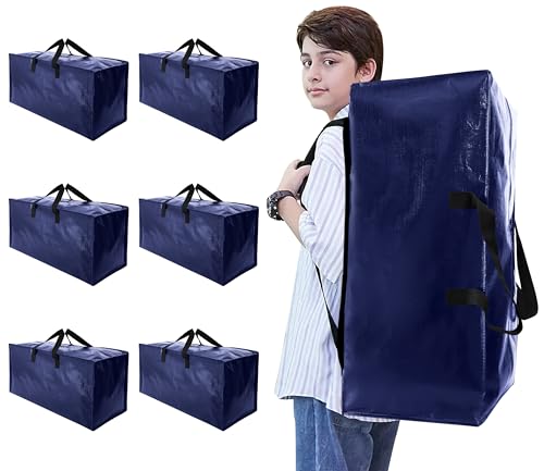 NATURELUX Heavy Duty Moving Bags with Backpack Straps and Strong Handles, Alternative to Moving Boxes and Storage Totes for Dorm Room Essentials, 6 Pack, Blue - color: Blue, size: 93 L - 6 pcs - Backpack