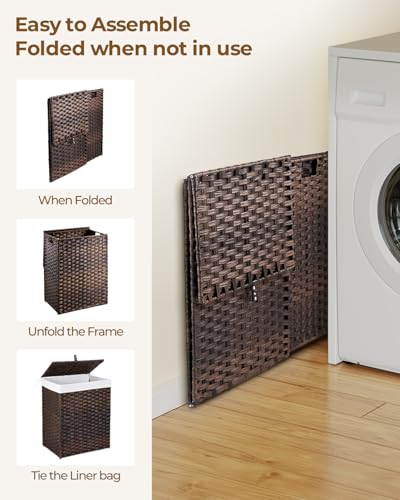 Greenstell Laundry Hamper with Lid, 90L Clothes Hamper with 2 Removable Liner Bags & 2 Mesh Laundry Bags, Handwoven Synthetic Rattan Laundry Basket for Clothes, Toys in Bathroom, Bedroom Brown - color: Brown, size: 90L (18.1 x 13.0 x 23.6 inches)