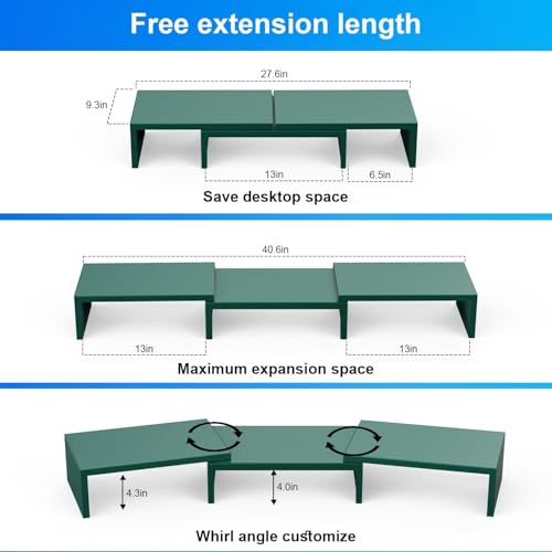 Dual Monitor Stand for Desk, Metal Computer Stand, Desk Shelf Riser,Desktop Organizer for Home and Office Use (Green) - color: Green