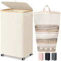 Goodpick Laundry Basket with Wheels, Large Laundry Hamper with Lid 100L Clothes Hamper with Removable Laundry Bag Collapsible Dirty Clothes Basket for Laundry Room, Bedroom, Beige - color: Beige, size: 100L (17.3"L x 13"W x 29.5"H)