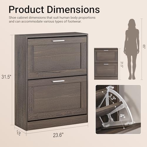 Haotian Shoe Cabinet Storage for Entryway, Narrow Shoe Cabinet with Two Flip Drawers to Save Space, Shoe Rack Cabinet for Front Door Entrance Hallway (Brown) - color: Mocha, size: 2-Drawers