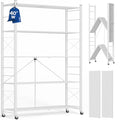 ALANNG 40" W Foldable 5-Tier Storage Shelves with Wheels, Adjustable & Removable Metal Rack, Heavy Duty Rolling Organizer for Kitchen, Garage, Closet, Pantry, and Office (White,1 Pack) - color: White