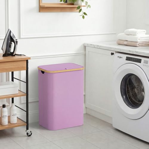 Lifewit 80L Laundry Basket with Lid, Clothes Hampers for Laundry with Bamboo Handles and 1 Removable Bag, Large Foldable Laundry Hamper for Bedroom, Bathroom, Dorm, Laundry Room, Purple - color: Purple, size: 80L