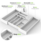 Bamboo Kitchen Drawer Organizer, Expandable Silverware Organizer with Removable Knife Block, 6-8 Slots- Utensil Holder & Cutlery Tray Drawer Dividers, 2.36" Deep for Extra Capacity, White - color: White