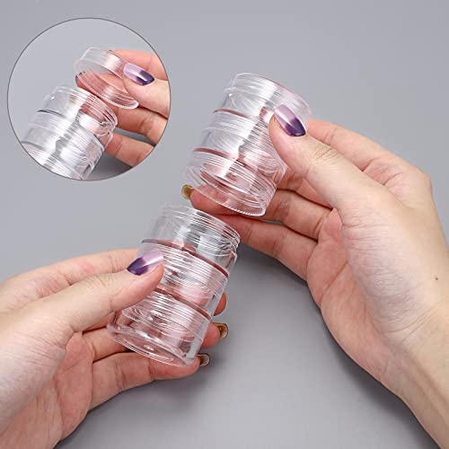 Hipiwe 6 Sets 5 Layers Plastic Round Storage Containers Small Art Craft Accessory Organizer Box 10ML Containers Jars for Jewelry Small bead Nail Designs Storage - size: 6Packs 1.5"D x3.9"H