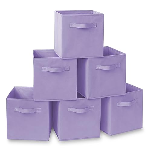 Casafield Set of 6 Collapsible Fabric Cube Storage Bins, Lavender - 11" Foldable Cloth Baskets for Shelves, Cubby Organizers & More - color: Lavender, size: 10.5" x 10.5" x 11"