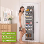 VERONLY Door Shoe Organizer, Over The Door Hanging Shoe Rack with Large Pockets, Space Saving Shoe Storage for Closet, Entryway, Bedroom, Shoe Holder for Men Women Kids (Grey) - style: Gray Over the Door Shoe Organizer