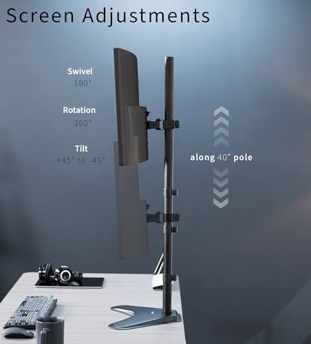 VIVO Extra Tall Single LCD Computer Monitor Free-Standing Adjustable Desk Stand for 1 Screen up to 27 inch, STAND-V011H - color: Black, size: 38" Tall