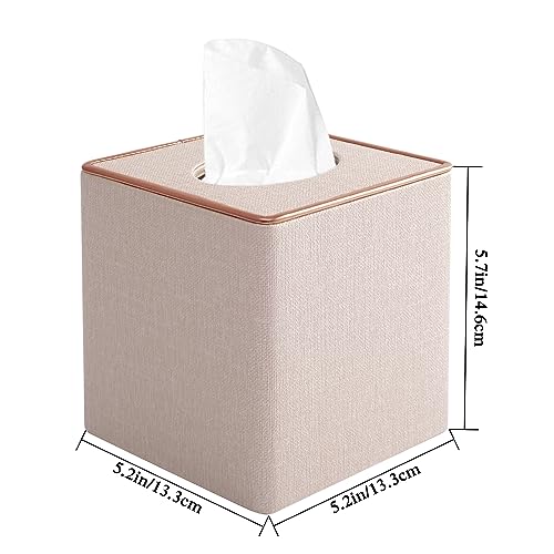 Tissue Box Cover Square Tissue Box Holder PU Leather Facial Organizer with Magnetic Bottom,Decorative Napkin Caddy for Vanity Dresser Night Stand Table Countertop Home Office Car,Beige - color: Linen Texture Beige