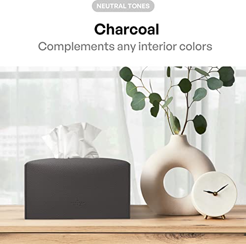Carrotez Tissue Box Cover, [Refined] Modern PU Leather Rectangular Tissue Box Holder - Decorative Holder/Organizer for Bathroom Vanity Countertop, Night Stands, Office Desk 9.5"X5"X5" - Charcoal - color: Charcoal, size: [Rectangular]
