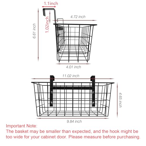 MaraFansie Basket with Hook, Grid Storage Basket, Over the Cabinet Door Organizer, Wire Hanging Basket with Hook Over the Railing, Under Sink Kitchen Cabinet, Pantry, Bathroom, Black, 4 Pack - color: Black, size: 4 PACK