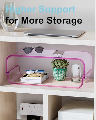 Acrylic Dual Monitor Stand Riser 2 Tier, Modular Laptop Stand for Desk, Multifunctional Desktop Organizer Shelf for PC, iMac, Printer, Detachable Monitor Stand for Office or Home, Pink - color: Pink