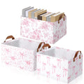 Boao 3 Pcs Pink Bow Storage Bin Coquette Collapsible Large Storage Baskets for Gifts Empty Candy Holiday Decor Canvas Laundry Basket Foldable Box with Handle for Office Home Bedroom Clothes - style: Pink Bow