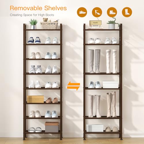 usikey 8 Tiers Narrow Shoe Rack 16-24 Pairs, Sturdy Metal Tall Shoe Rack with 4 Hooks, Slim Shoe Storage Organizer with Metal Shelf, Space Saving Vertical Shoe Shelf for Entryway BronzeUNYXJX016A - color: 8 Tier ( 17.9 X 11 X 55.5 Inches)-bronze