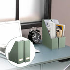 Feifeiya Magazine File Holder Set of 6 Stylish Sturdy Cardboard File Boxes Desk Organizer Beautiful Magazine Holder Rack with Gold Label Holder for Home Office Desktop Bookshelf Classroom(Sage Green) - color: sage green