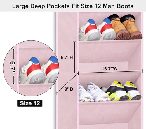 SLEEPING LAMB Over The Door Shoe Organizer for Closet, Kids Sneaker Storage for Hanging Shoe Rack for Door with Large Deep Pockets for Toddler, Girl, Baby Room Decor, Pink - color: Pink, size: 71''