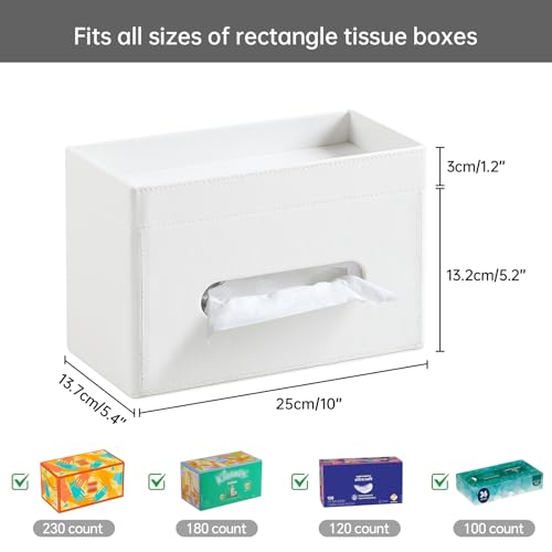 Plus Size Tissue Box Cover Rectangle, PU Leather Tissue Box Holder with Storage Tray, Decorative Organizer Tissue Holder for Bathroom, Bedroom Dresser, Night Stand, Office (Cream-White) - color: Cream-white