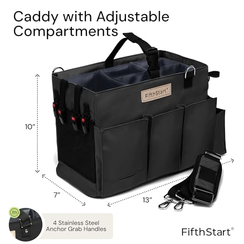 FifthStart Multiuse Cleaning Caddy with Waist & Shoulder Strap - Diaper Caddy & Beach Bag - 9 Pockets & Mesh Base - Adjustable Compartments (Black, Small) - Cleaning Supplies Organizer Bag - color: Black, size: Small