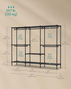 SONGMICS Clothes Rack, Portable Closet, Heavy-Duty Wardrobe Closet Organizer with Hanging Rails and Shelves, 79.9 Inches Tall, Total Load 297 lb, Easy Assembly, for Bedroom, Ink Black URDR212BZ01 - size: 89.8" L x 17.7"W x 79.9"H