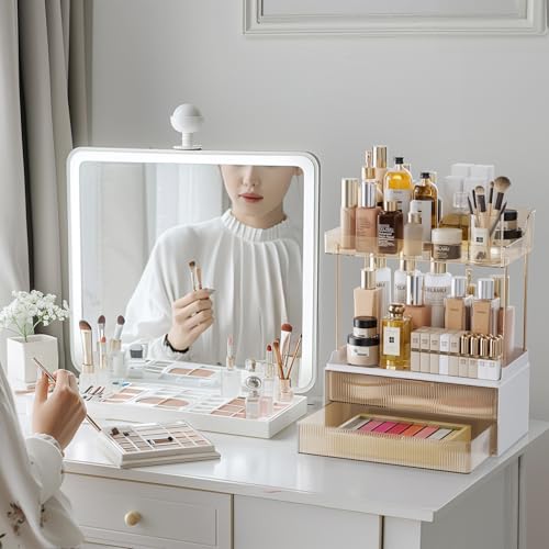 Delamu Bathroom Organizers and Storage, 2 Tier 2 Drawer Makeup Organizer Countertop, Easy to Install, Ideal for Bathroom Counter, Vanity, Ideal for Women Girls, Amber 2Pack - color: Amber, size: 2Drawers 2 Pack