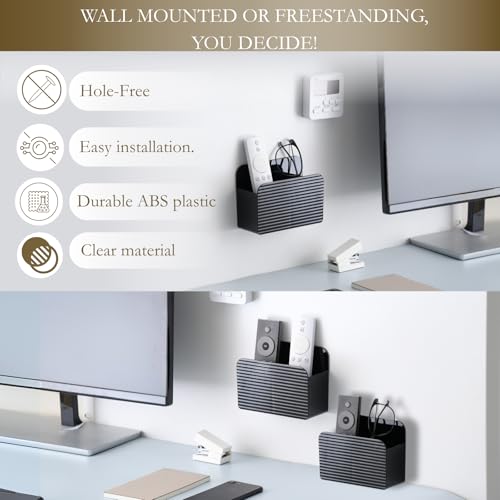LINFIDITE Adhesive TV Remote Control Holder Wall Mount TV Remote Holder For Bedside Wall Remote Control Caddy Storage Organizer Stand Box （For 2 Or 4 Remote Controls – Black – Quantity 1） - color: Gloss Black, size: 1 Pcs Fxed Dividers
