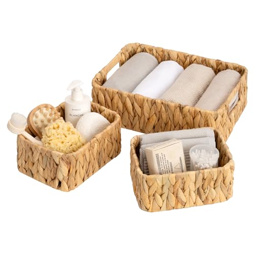 GRANNY SAYS Small Wicker Baskets for Shelves 3 Pack, Wicker Storage Baskets with Handles, Water Hyacinth Woven Basket for Organizing Counter, Toilet, Pantry, Living Room Storage - color: Narural, size: 13"L x 9"W x 4"H + 2x 7¾"L x 5¾"W x 3½"H