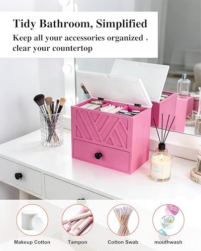 Tampon Holder for Bathroom Decor Feminine Product Organizer With Lid & Drawer Shark Week Box Girl Stuff (1, PINK) - color: PINK
