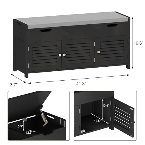 ChooChoo 41.3" Shoe Storage Bench with Lift Top Storage, Entryway Bench with Cushioned Seat, Adjustable Shelf, Shoe Cabinet with Hidden Space, for Entryway, Bedroom, Living Room, Black - color: Black, size: 13.78"D x 41.34"W x 19.69"H