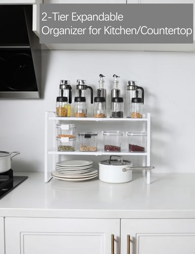 2-Tier Expandable Organizer Shelf for Kitchen Cabinet, Countertop, Pantry & Under-Sink Storage(white) - color: White, size: 8.2''D * 12.2-21.6''W * 14.2''H(2 Tier)